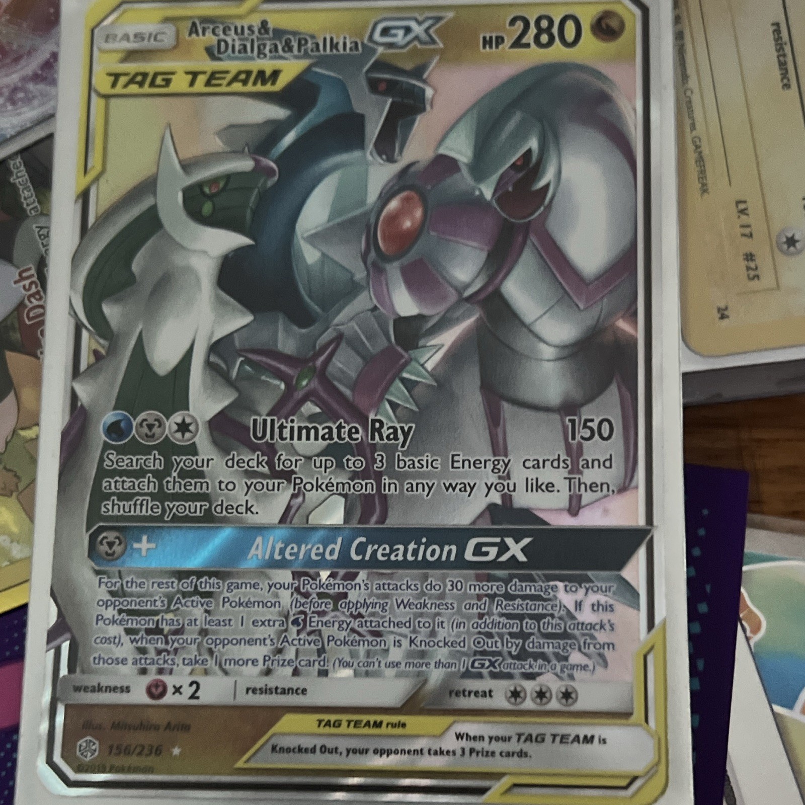 Pokemon TCG Arceus & Dialga & Palkia GX 156/236 Cosmic Eclipse UR Holo
