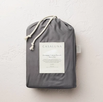 Casaluna Premium Cotton Percale Sheet Set King Size Dark Grey 400 TC