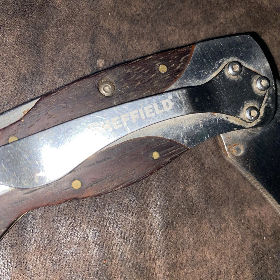 NAVAJA DE AFEITAR PLEGABLE DE BOLSILLO con mango de borde de madera Sheffield de colección hoja reemplazable Foto 4 de 4