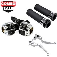 Chrome Control Switches + Clutch Brake Lever + 1" Grips for Sportster Dyna 96-12