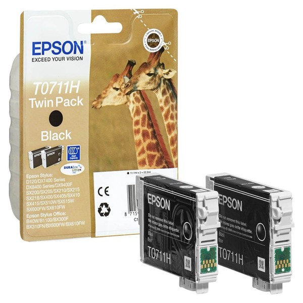2 Original Epson T0711H Tintenpatronen Stylus SX600FW Black Schwarz-image