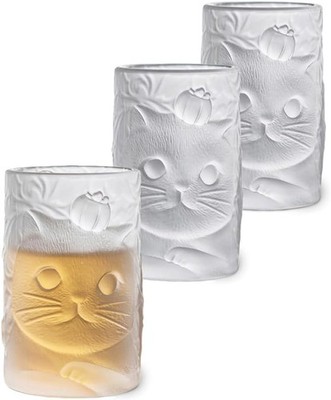 Cat Tea Cups (Set of 3) - 100ml Mini Glass Tumblers for Water, Juice, Tea,