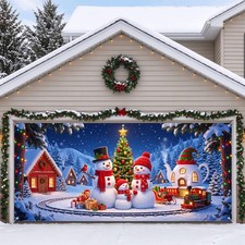 Christmas Snowman Garage Door Cover 13x6ft Christmas Banner with 8 Grommets 20