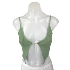 Hera Collection Green Ribbed Knit Sleeveless Cami Tank Cardigan Crop Top Size S