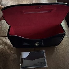 Lulu Guinness Black Hard Eyeglass Case Felt Lining Snap for Glasses with cloth