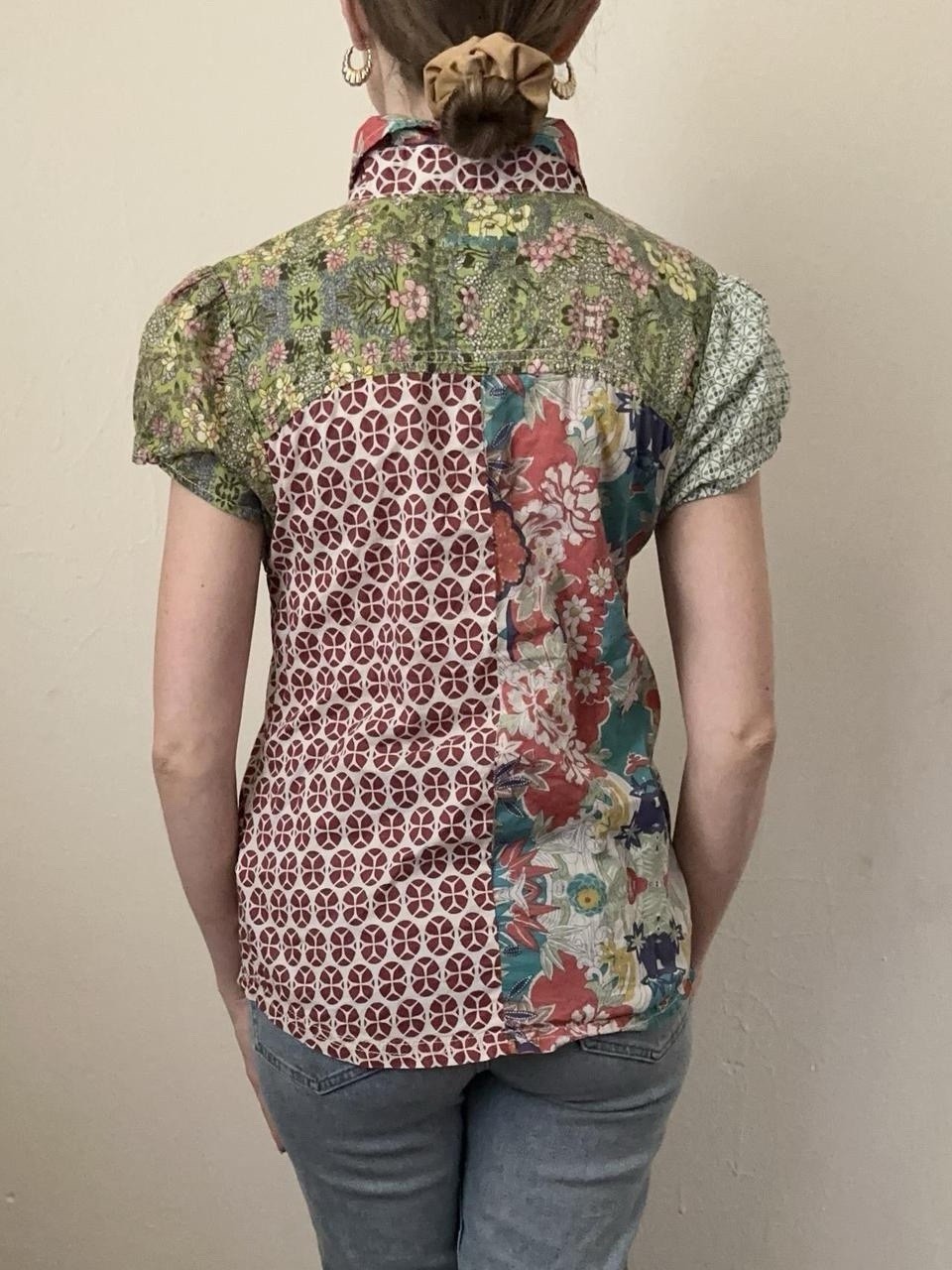 Colorful Bohemian Patchwork Button Down Blouse Sh… - image 2