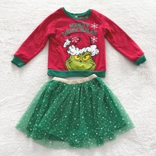 The Grinch Merry Grinchmas Girls Christmas Outfit 2Pc Tulle Skirt Set Size 5T