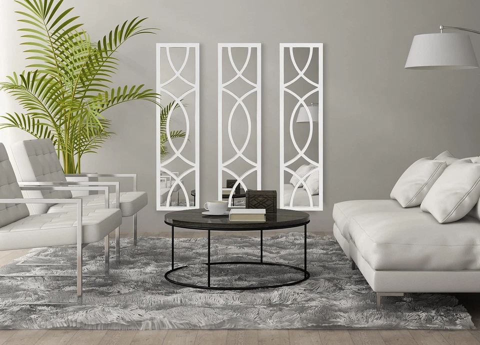 Tolland Decorative Wooden Panel Wall Mirror, 12" x 48", Soft White, Rustic Wi... - Image 3 of 4