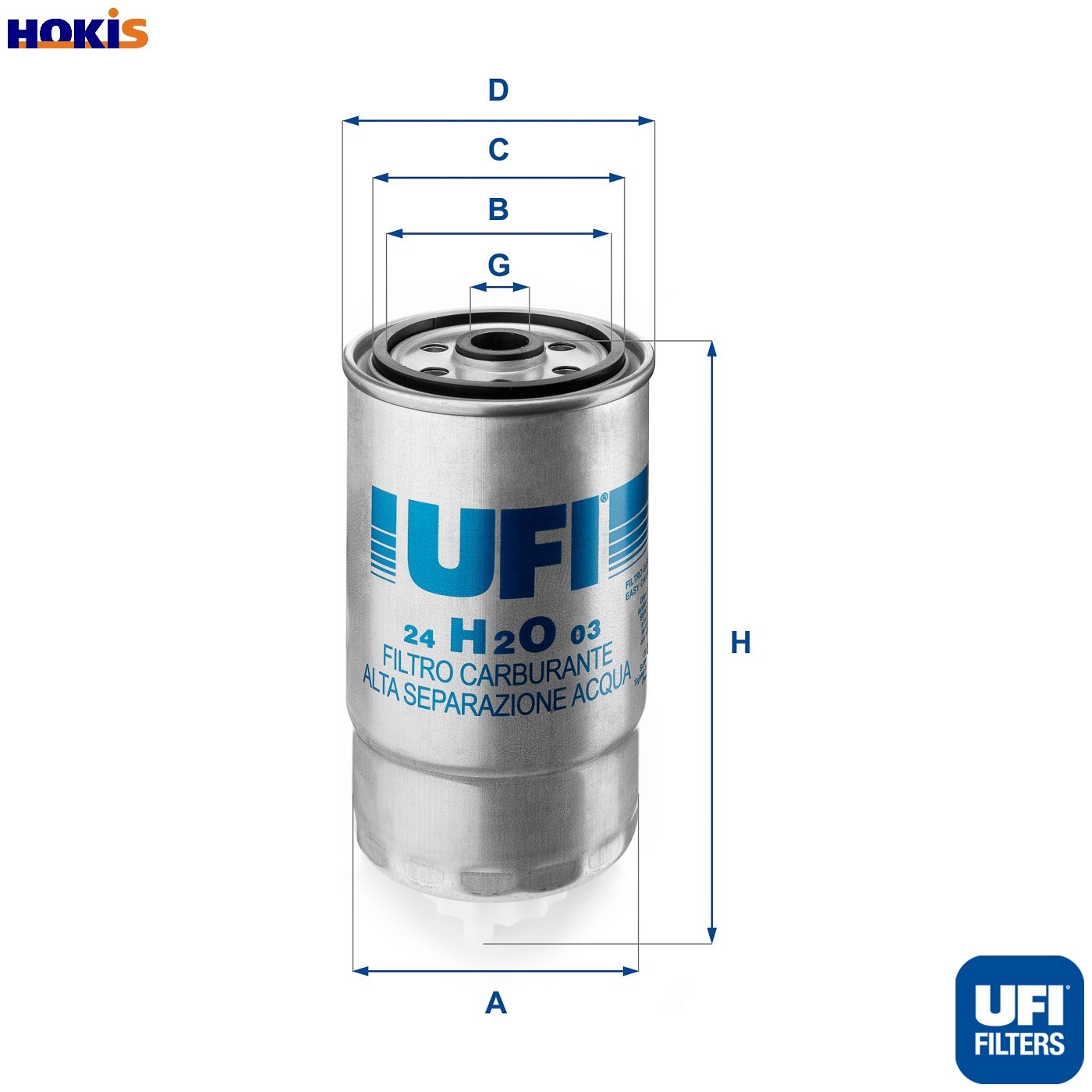 FUEL FILTER 24.H2O.03 FOR ALFA ROMEO 192B1.000/A5.000 1.9L 4cyl 156