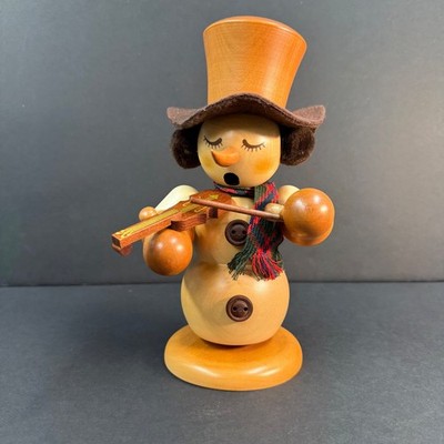ULBRICT German Smoking Snowman Playing Violin, Natural Color 9.25''t Discontinued