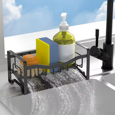 Stainless Steel Kitchen Sink Caddy Organizer with Auto Drain Tray, Sponge Holder