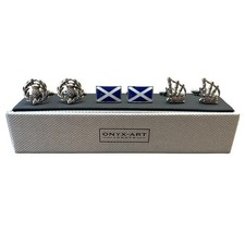 Scotland Cufflinks 3-Pair Set - Onyx Art CKS031 Scottish Flag Novelty Gift