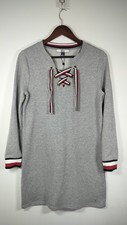 Tommy Hilfiger Denim Sweater Dress S/P Gray Lace Up Long Sleeve Striped Trim