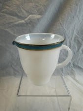 Vintage Pyrex Turquoise & Gold Creamer Pitcher - White Milk Glass - Made in USA