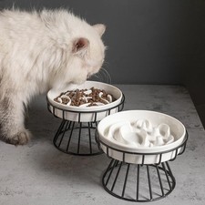 New Ceramic High-legged Cat Bowl with Large Diameter, Anti-choking, Slow Feeding