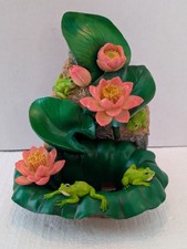 Vtg Indoor Tabletop Water Fountain Frogs Lily Pads Flowers Rock