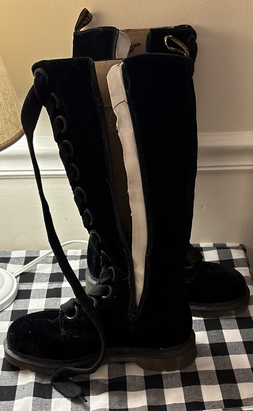 Dr Martens Black Velvet Knee High Tall Boots 90’s RARE Womens Size 7/Mens Size 6 image 10