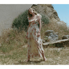 Doen Ernestine Dress RARE Sweet Gardenia Silk Organza Maxi SZ L Fairy Coquette