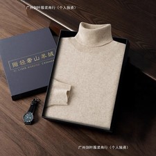 Men's Sweater High Neck Wool Long Sleeve Sweater Slimming Fit Knitted Sweaters