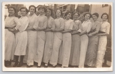 Real Photo Postcard RPPC Group of Women in White Standing in Line Hands on Hips