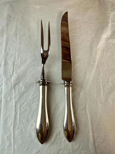 Reed & Barton Carving Set Knife Fork HI-C Mirrorstele Sterling Silver Handle