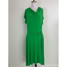 NWT Joseph Ribkoff Jersey Knit Green Short Sleeve Dress Size 12 Cowl Neckline