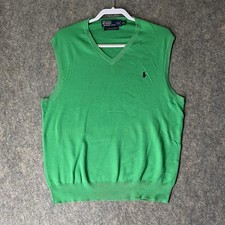 VTG Polo Ralph Lauren Sweater Vest Mens Large Green Italian Yarn Cotton Preppy
