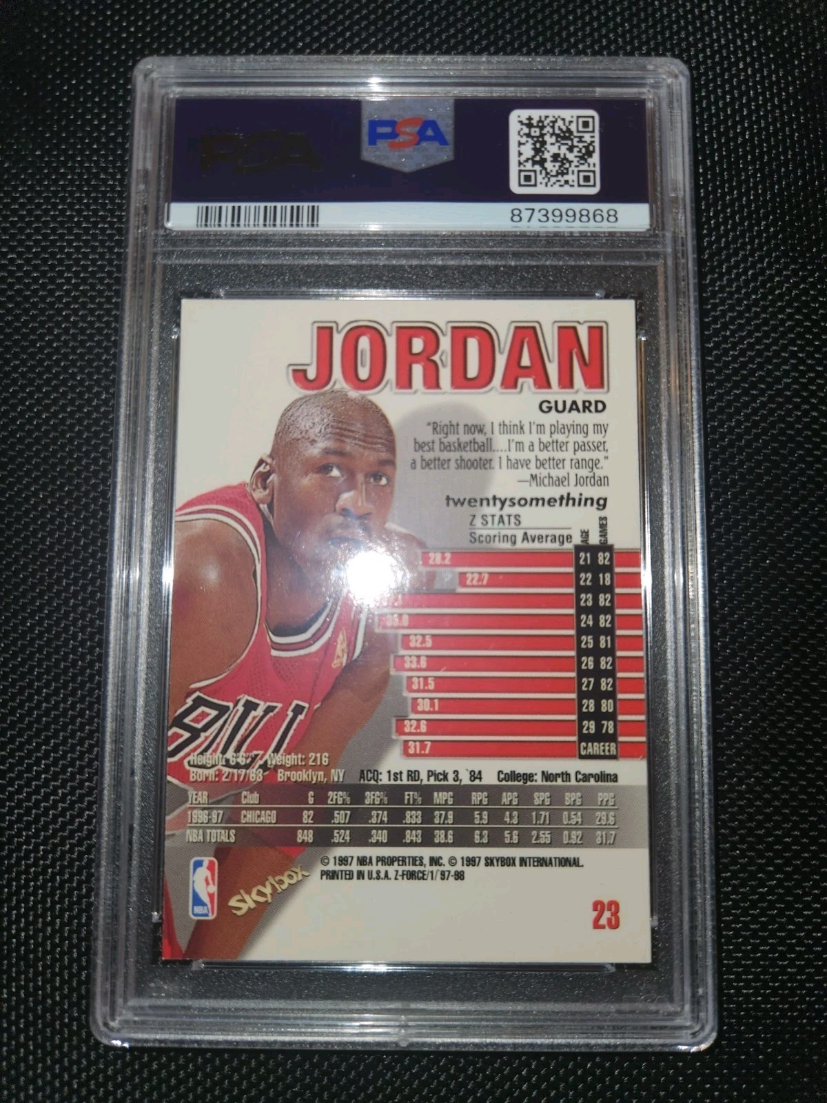 Michael Jordan 1997-98 Skybox Z-Force #23 PSA 6 90's FIRE 🔥🔥 view 3