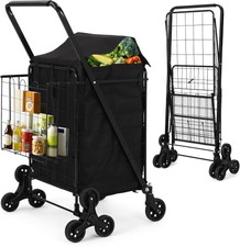 Stair Climbing Shopping Cart Foldable Carbon Steel Utility Trolley Rear Basket