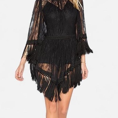Alice McCall Ready Girl Black Lace Fringe Dress