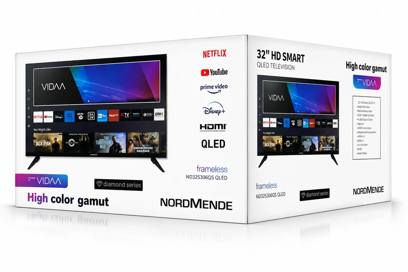 Televisore SMART Vidaa TV 32 Pollici QLED HD Nordmende Cuffie Netflix Amazon, fotografia 13 di 14