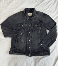ASHLEY VINTAGE CHARM Button Down Black Denim Jean Jacket Women's Size Small