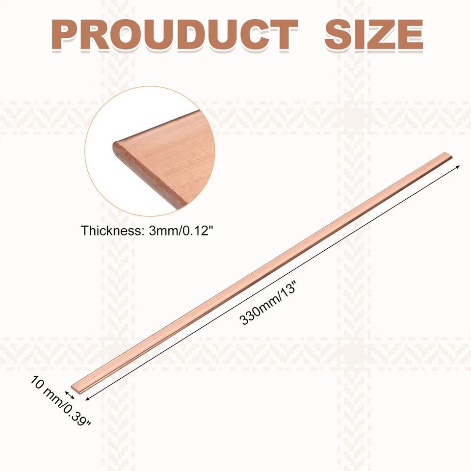 Copper Flat Bar, 1/8" x 3/8" x 13'' C110 Solid Copper Bus Bar Stock Foto 2 de 4