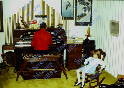 1989 35mm Slide Man Playing in Home Pipe Organ Girl Child #14424