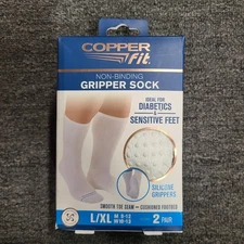 Copper Fit Non-Binding Gripper Sock L/XL For Diabetics Sensitive Feet Smooth Toe
