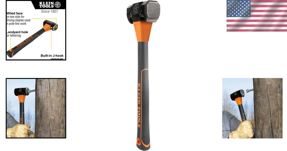 Martillo facial fresado Klein Tools 80936MF: ergonómico y duradero para linieros Foto 2 de 4