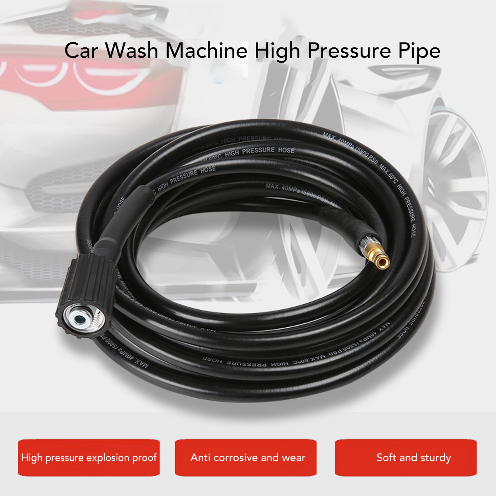NEW Pressure Washer Hose 5800PSI M22 And Plug Rubber Power Washer Water Hose For