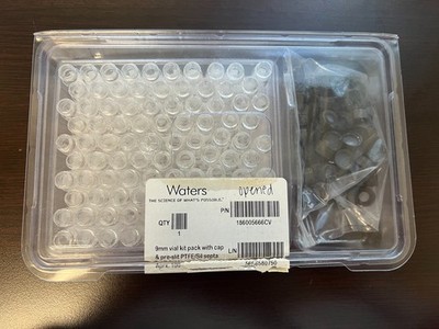 Waters 9mm Vial Kit pk w/ cap & pre-slit PTFE/Sil Septa (186005666CV)