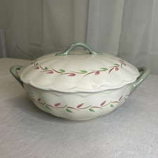 Grindley England Creampetal Covered Vegetable Dish Vintage 1930s Green Handles