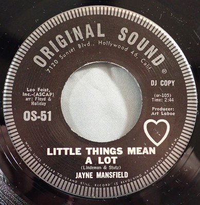 HEAR IT 60's Promo 45 rpm Jayne Mansfield ''Little Things Mean A Lot'' from 1964