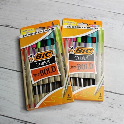 Bic Cristal Ball Point Pens Xtra Bold Boxed Set of 8 Lot