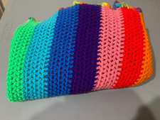 Handmade Crocheted Baby Blanket Afghan Rainbow Colors Multi Color 54" X 41 "
