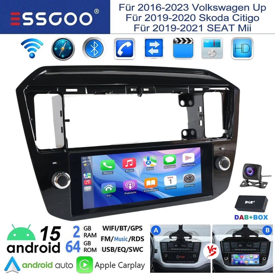 Für VW UP Seat Mii Skoda Citigo Android 15 Autoradio Apple Carplay GPS NAVI +KAM - Bild 1 von 4