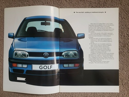 Volkswagon The New Golf MK3 Car Showroom Brochure 1991 - Picture 2 of 11