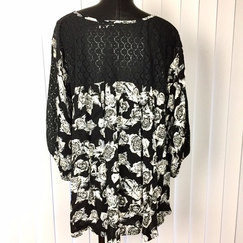 Free People Womens Small Sheer Lace Black White Roses Floral Flowy Top Oversized - 第 5/8 張圖片