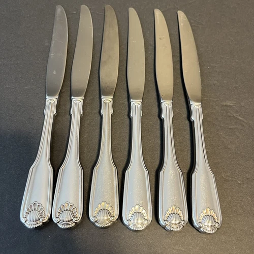 Oneida Classic Shell Cube Stainless Dinner Knives Lot Of 6