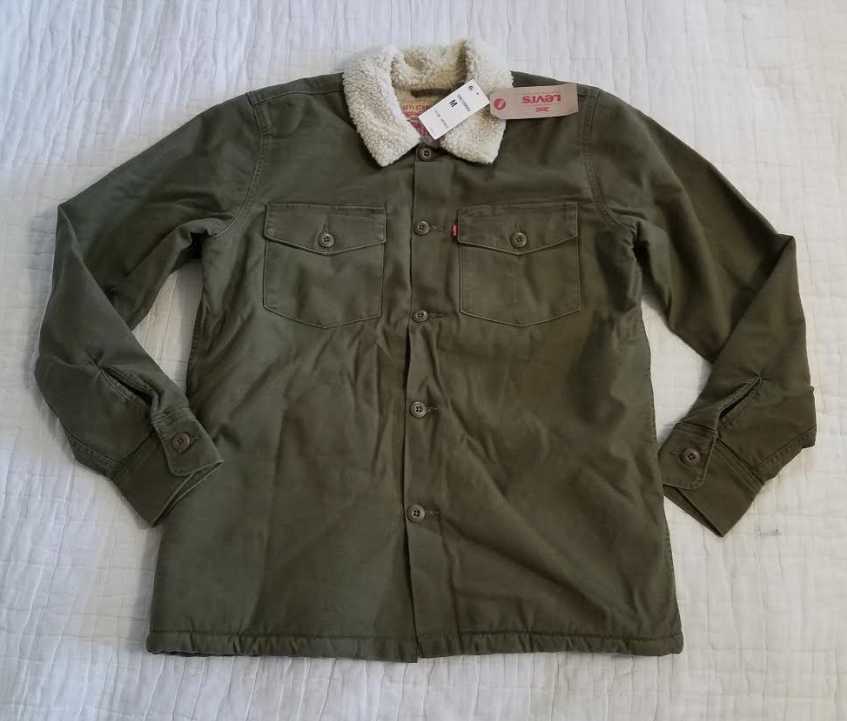 NEW MEN'S S M L XL XXL LEVI'S SHERPA MILITARY SHIRT JACKET IN OLIVE NIGHT