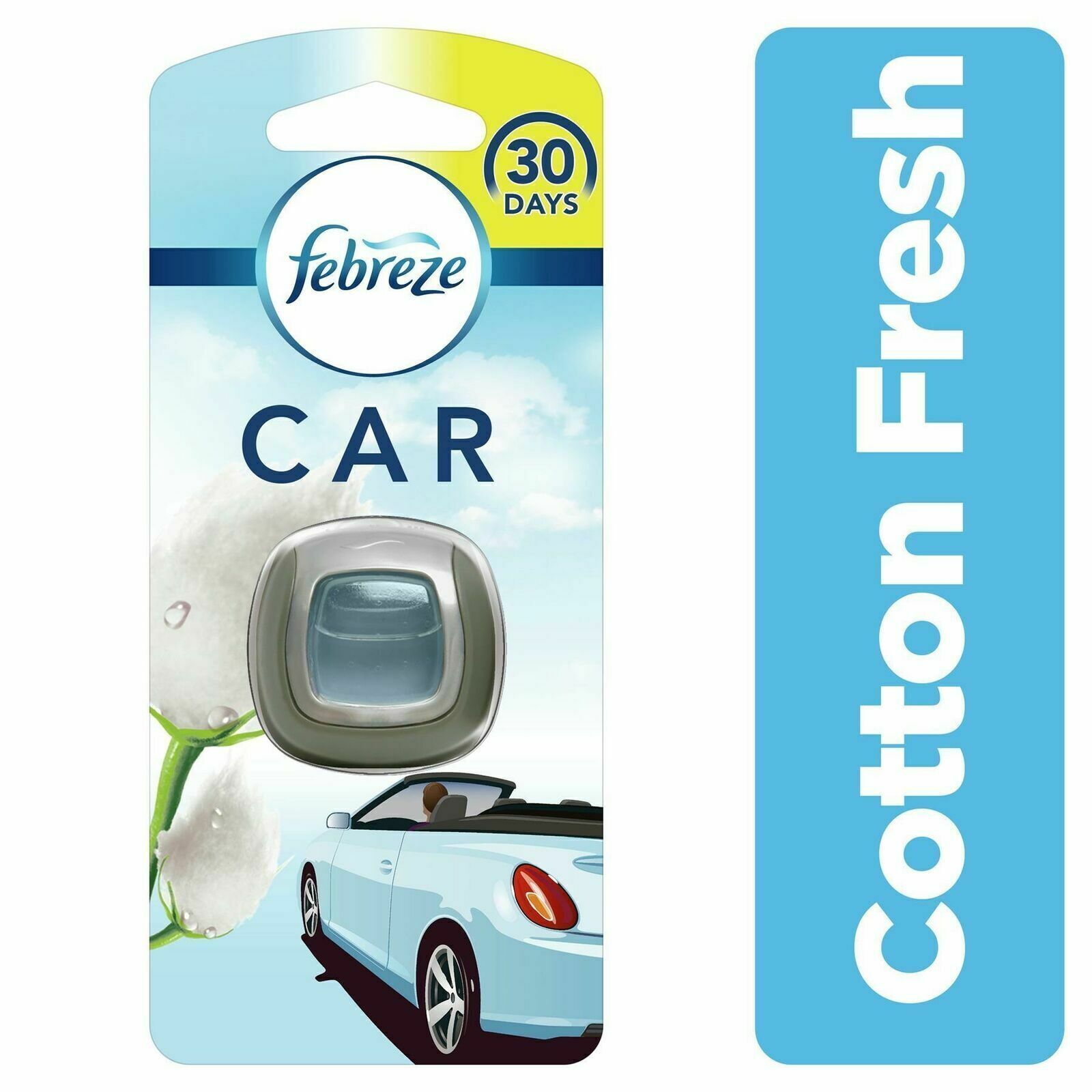 3 x Febreze Car Air Freshener Cotton Fresh Scent ClipOn, Odourclear