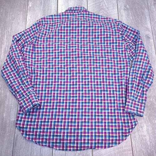 ETRO Milano Hemd Herren 44 XL blau lila kariert kariert Knopf Langarm Oberteil - Bild 3 von 7