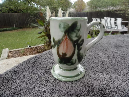 John B. Taylor Harvest Orange Fruit Green Rim Gray Footed Mug